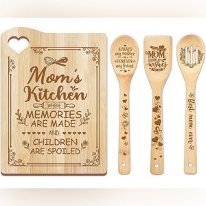 NWT Wooden Cutting Board and with 3 Utensils